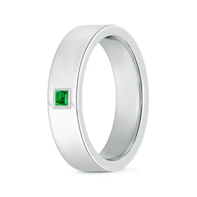 Angara Gypsy Set Square Emerald Solitaire Wedding Ring For Men In White Gold/rich Medium Green