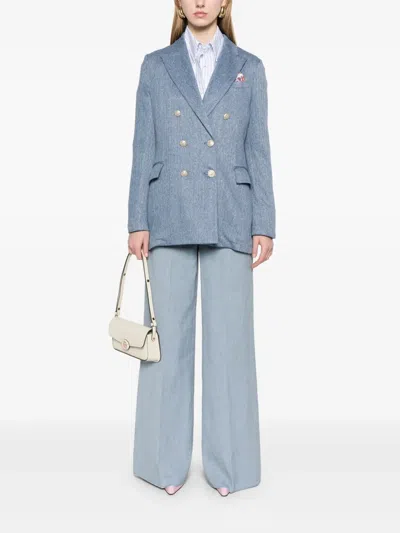 Circolo 1901 Linen And Cotton Double-breasted Jacket In Blue