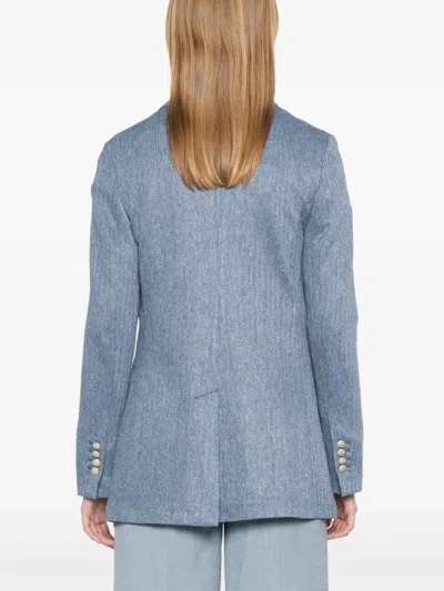 Circolo 1901 Linen And Cotton Double-breasted Jacket In Blue