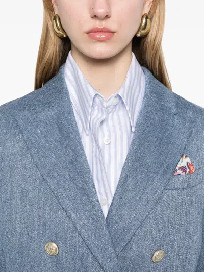 Circolo 1901 Linen And Cotton Double-breasted Jacket In Blue