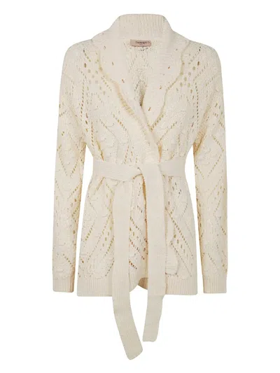 Twinset Twimset Belted Knitted Cardigan In Neutrals