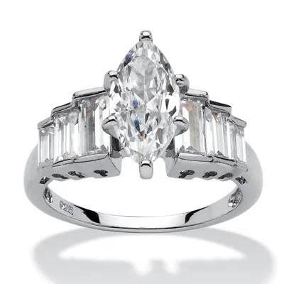 Palm Beach Jewelry 3.82 Ct Tw Cubic Zirconia Ring In Platinum-plated Sterling Silver In White