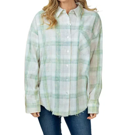 White Birch Plaid Button Down Top In Sage Multi In Green