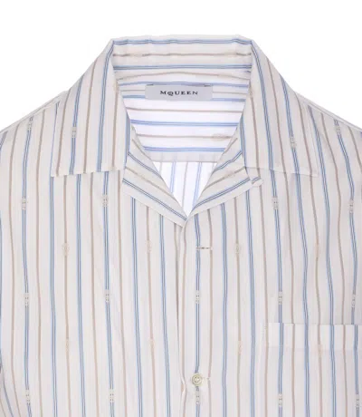 Alexander Mcqueen Short-sleeve Striped Shirt With Camp Collar In White
