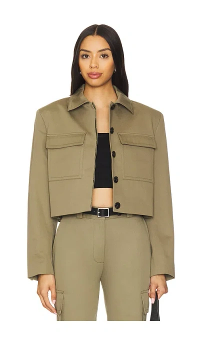 Anine Bing Dayton Cropped Cotton-twill Jacket In Green