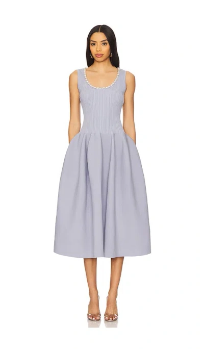 Self-portrait Diamante-trim Rib Knit Midi Dress In Blue