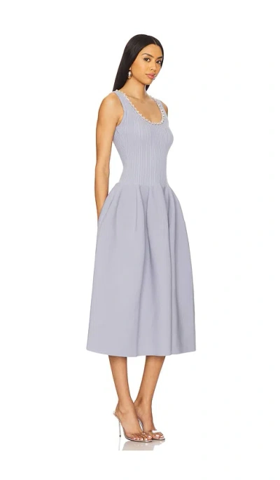 Self-portrait Diamante-trim Rib Knit Midi Dress In Blue