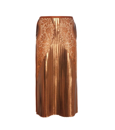 Stella Mccartney Gianna Metallic Pleated Lace-trim Skirt, Sienna