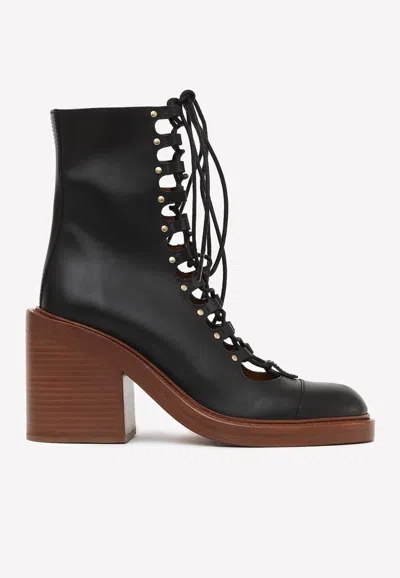 Chloé May Ankle Boot Black Size 11 100% Calf-skin Leather In Black