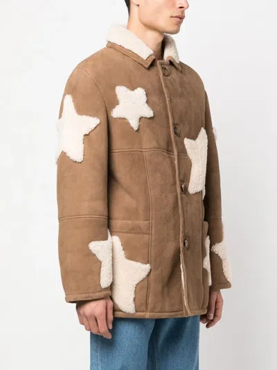 Sky High Farm Shearling Leather Star Jacket In Neutrals