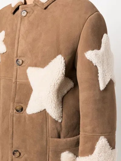 Sky High Farm Shearling Leather Star Jacket In Neutrals