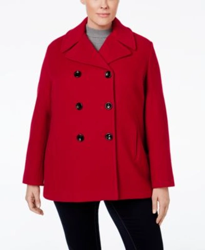 Calvin Klein Plus Size Wool-cashmere-blend Peacoat, Only At Macy&#039;s In Crimson