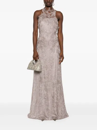 Alberta Ferretti Alberta Ferreti Macrame Foliage Long Dress In Beige