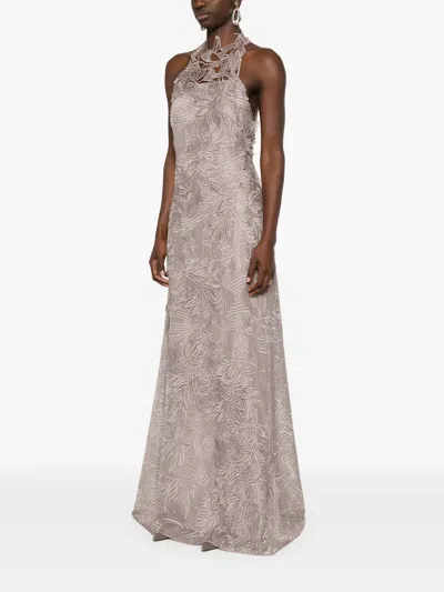 Alberta Ferretti Alberta Ferreti Macrame Foliage Long Dress In Beige