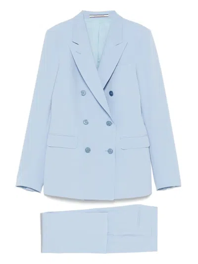 Tagliatore Double-breasted Suit With Flap Pockets And Back Vent In Blue