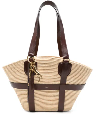 Chloé Kerala Large Basket Tote Bag In Fabric And Leather In Purple