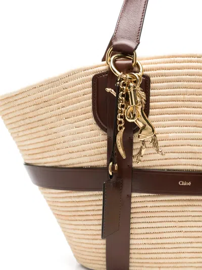 Chloé Kerala Large Basket Tote Bag In Fabric And Leather In Purple