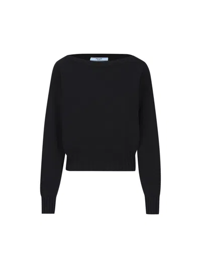 Prada Maglia Scollo Barca In Cotone In Blue