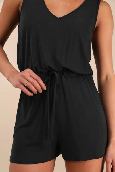 Lulus Sun Charmer Black Sleeveless V-neck Lounge Romper In Black