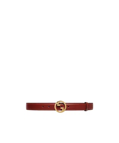 Gucci Blondie Interlocking G Leather Belt In Ruby Red