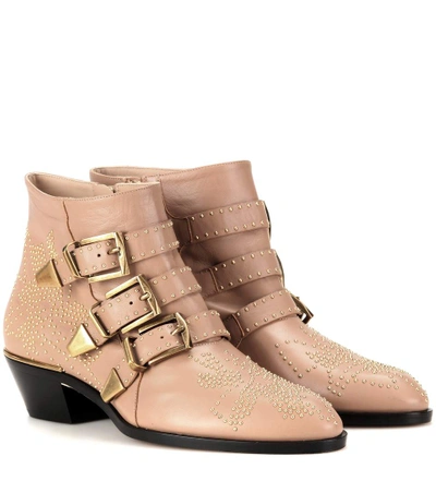 Shop Chloé Susanna Studded Leather Ankle Boots In Reef Shell