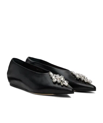 Simone Rocha Embellished Pointed Toe Ballerina Flats In Black