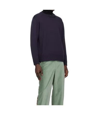 Bode Crew Neck Long Sleeve Sweater In Blue