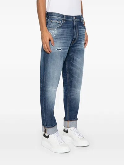 Dondup Distressed Denim Trousers Belt Loops In Blue