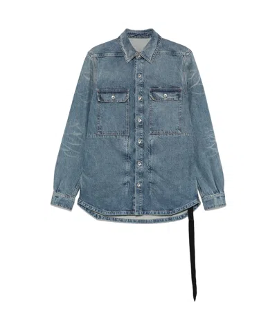 Rick Owens Drkshdw Collared Jacket Shirt Two Front Pockets In Blue