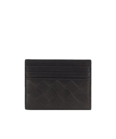 Bottega Veneta Mens Black-silver Intrecciato Leather Card Holder In Multi