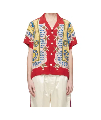 Bode Mens Bricolage Short-sleeve Silk Shirt In Red