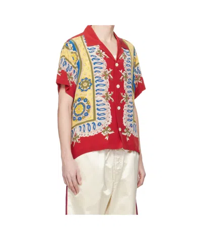 Bode Mens Bricolage Short-sleeve Silk Shirt In Red