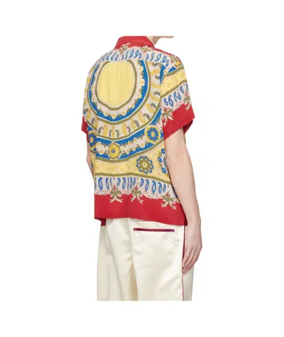 Bode Mens Bricolage Short-sleeve Silk Shirt In Red