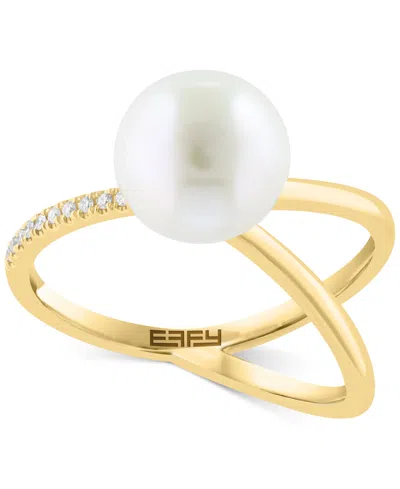 Effy Collection Effy Cultured Freshwater Pearl (9mm) & Diamond (1/20 Ct. T.w.) Openwork Statement Ring In 14k Gold In Gold