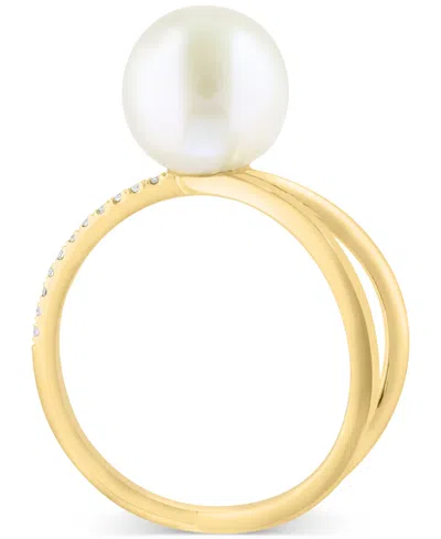 Effy Collection Effy Cultured Freshwater Pearl (9mm) & Diamond (1/20 Ct. T.w.) Openwork Statement Ring In 14k Gold In Gold