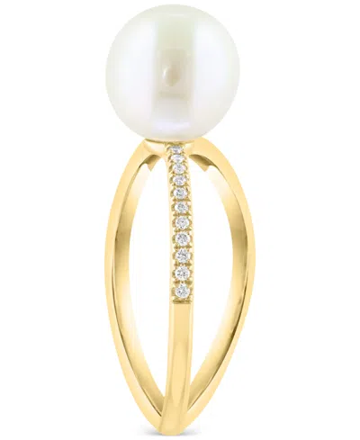 Effy Collection Effy Cultured Freshwater Pearl (9mm) & Diamond (1/20 Ct. T.w.) Openwork Statement Ring In 14k Gold In Gold