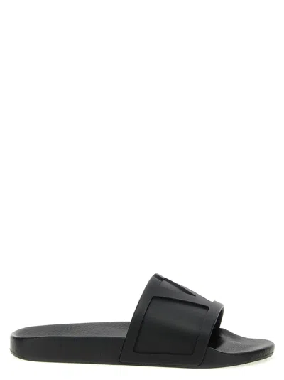 Valentino Rubber Slides With Wide Strap And Flat Sole In Black