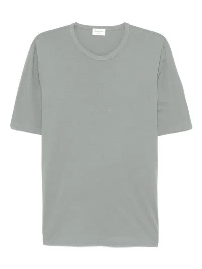 Saint Laurent Tonal Logo Embroidery Cotton T Shirt In Gray