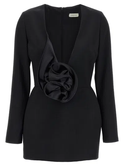 Magda Butrym '37' V-neckline Floral Long Sleeves Dress In Black