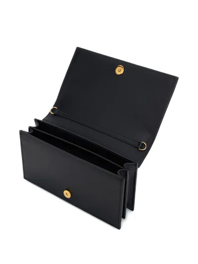 Roberto Cavalli Black Leather Shoulder Bag With Gold Emblem In Purple