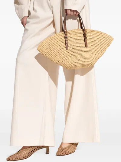 Michael Kors 'isa Large' Beige Shopper With Woven Design And Two Adjustable Handles In Neutrals