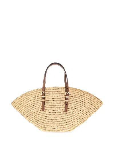 Michael Kors 'isa Large' Beige Shopper With Woven Design And Two Adjustable Handles In Neutrals