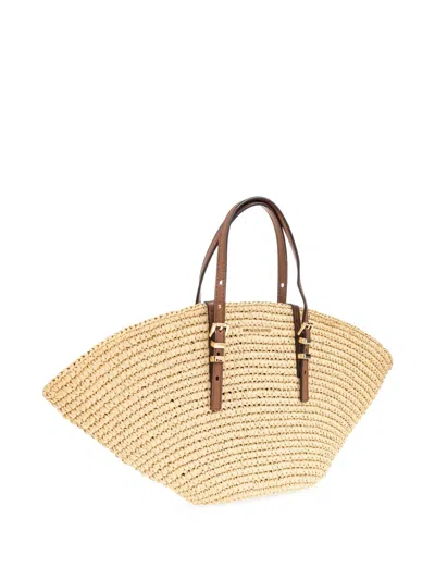 Michael Kors 'isa Large' Beige Shopper With Woven Design And Two Adjustable Handles In Neutrals