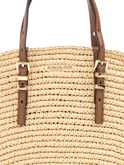 Michael Kors 'isa Large' Beige Shopper With Woven Design And Two Adjustable Handles In Neutrals