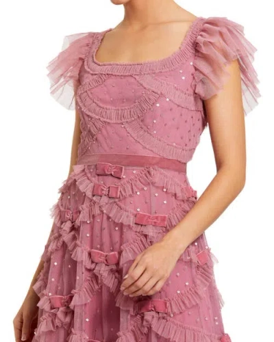Mac Duggal Dot Net Sequin Ruffle Sweetheart Neck Midi Dress In Antique Rose