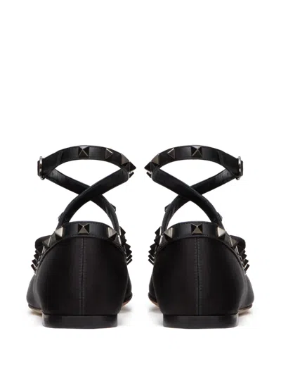 Valentino Garavani Rockstud Satin Ballet Flats In Black