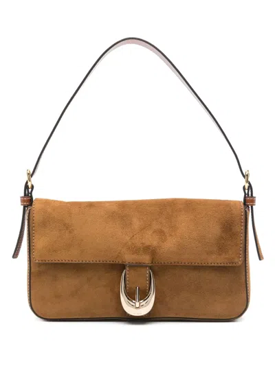 Staud Shoulder Bag With Adjustable Strap And Gold-tone Hardware In Brown