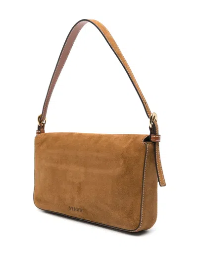 Staud Shoulder Bag With Adjustable Strap And Gold-tone Hardware In Brown