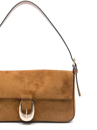 Staud Shoulder Bag With Adjustable Strap And Gold-tone Hardware In Brown