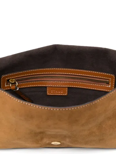 Staud Shoulder Bag With Adjustable Strap And Gold-tone Hardware In Brown
